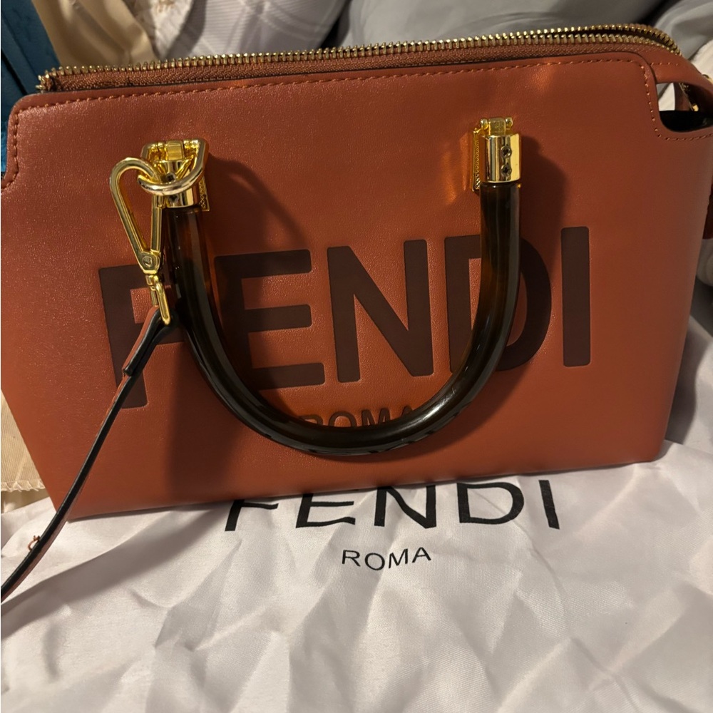 Fendi Tan Satchel with Gold Details